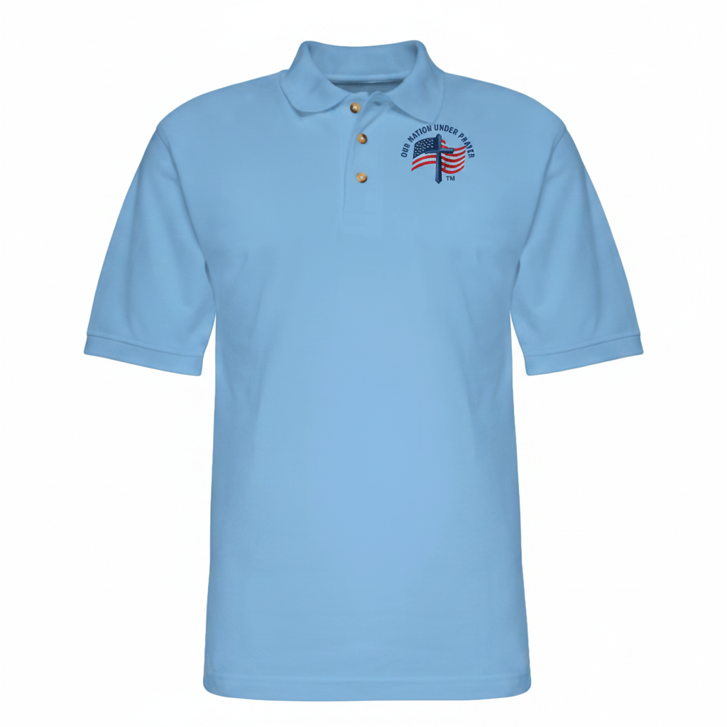Cross & Flag Men's Pique Polo Shirt - light blue