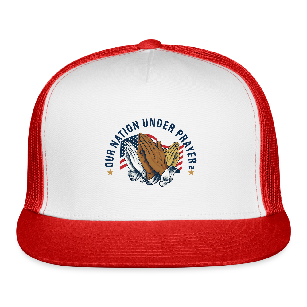 Trucker Hat Three Praying Hands & Flag - white/red