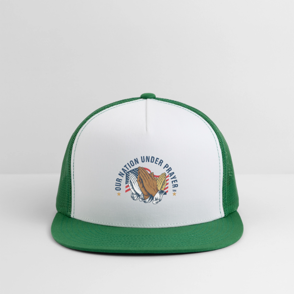 Trucker Hat Three Praying Hands & Flag - white/kelly green