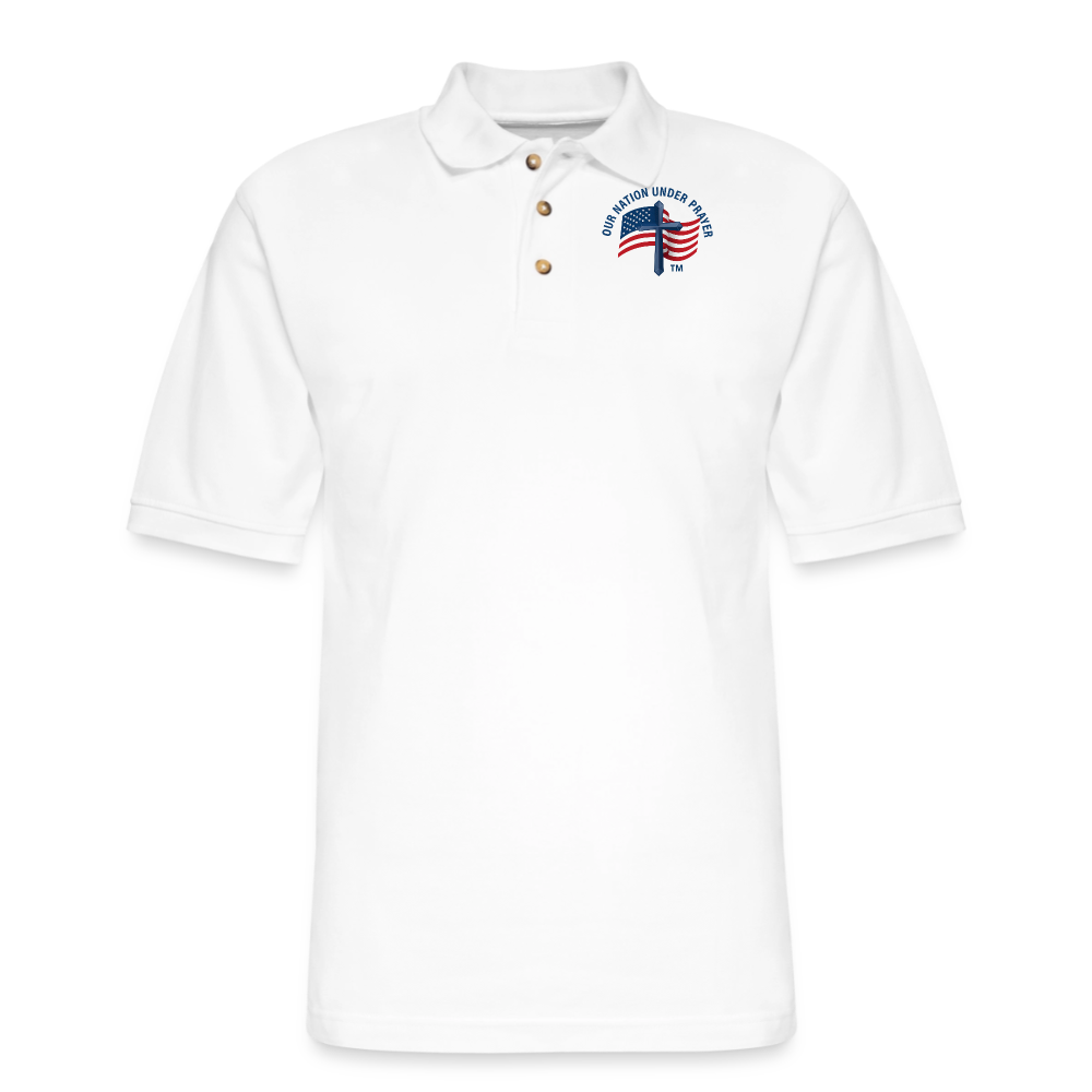 Cross & Flag Men's Pique Polo Shirt - white