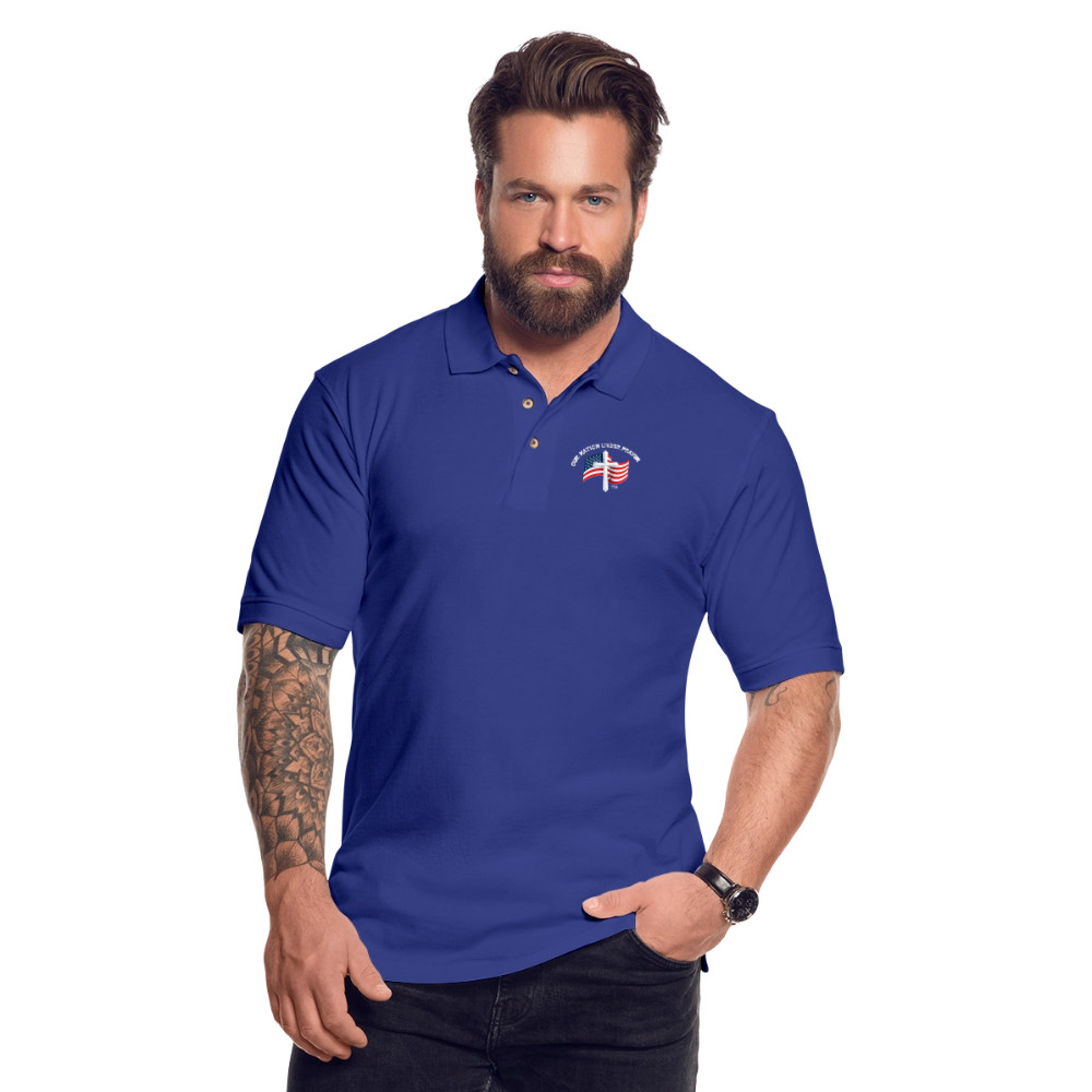 Cross & Flag Men's Pique Polo Shirt - royal blue