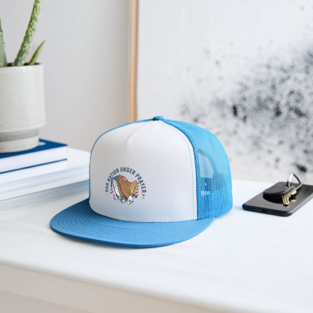 Trucker Hat Three Praying Hands & Flag - white/blue