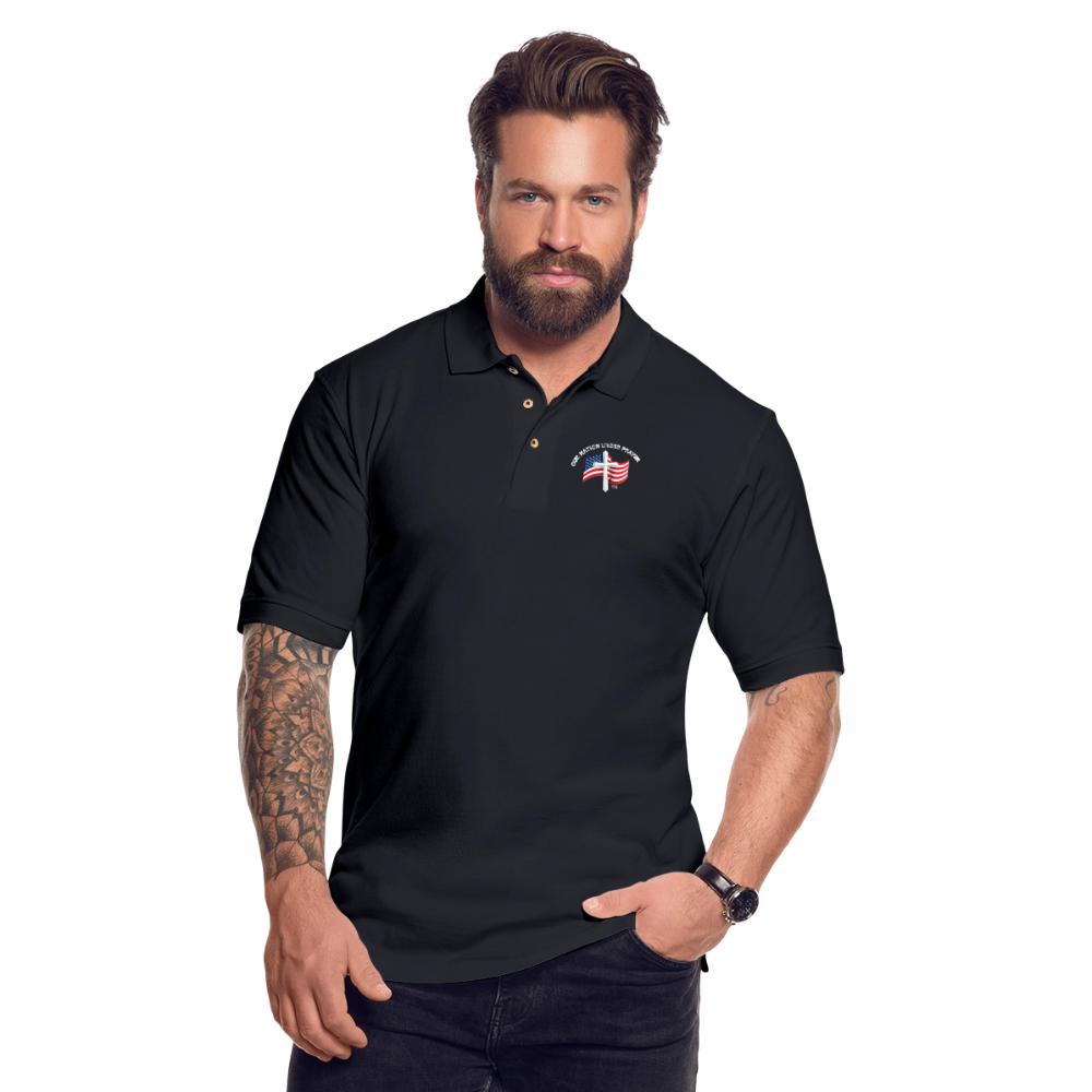 Cross & Flag Men's Pique Polo Shirt - midnight navy