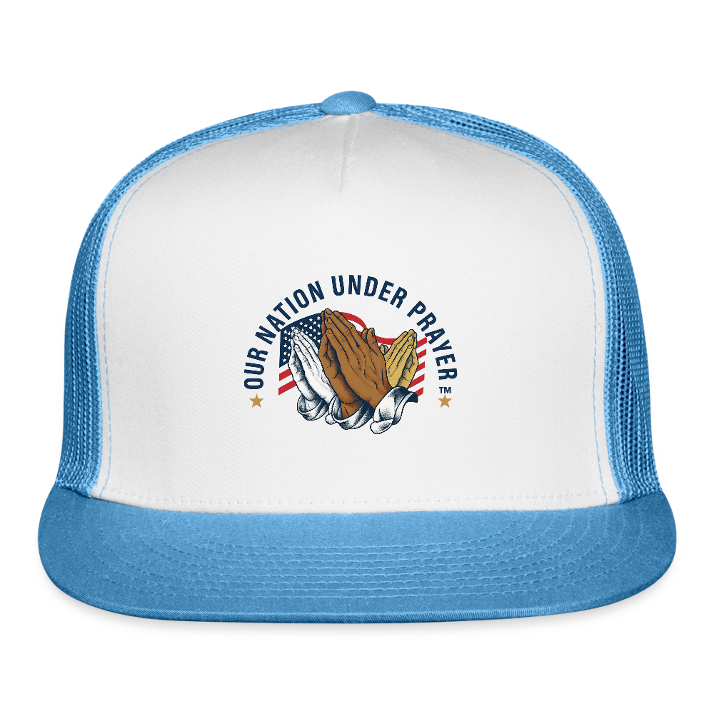 Trucker Hat Three Praying Hands & Flag - white/blue