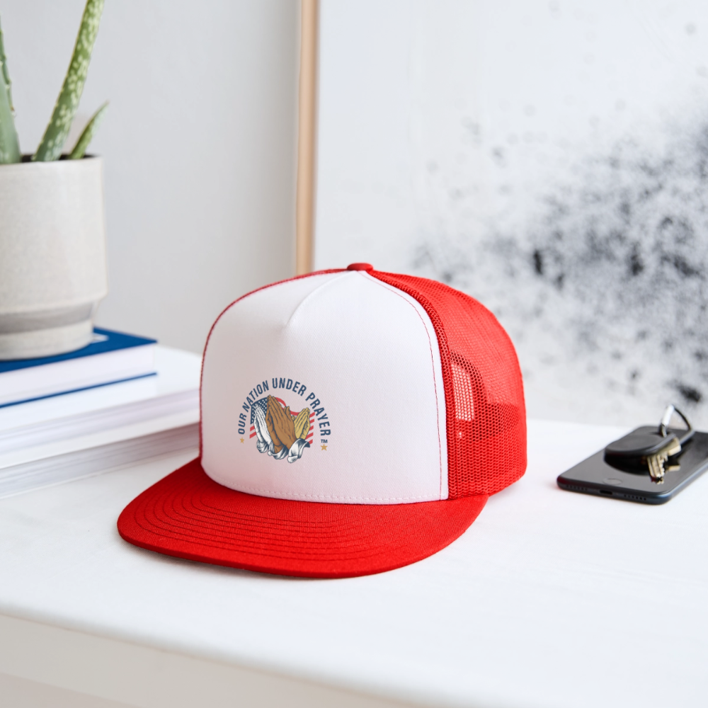 Trucker Hat Three Praying Hands & Flag - white/red