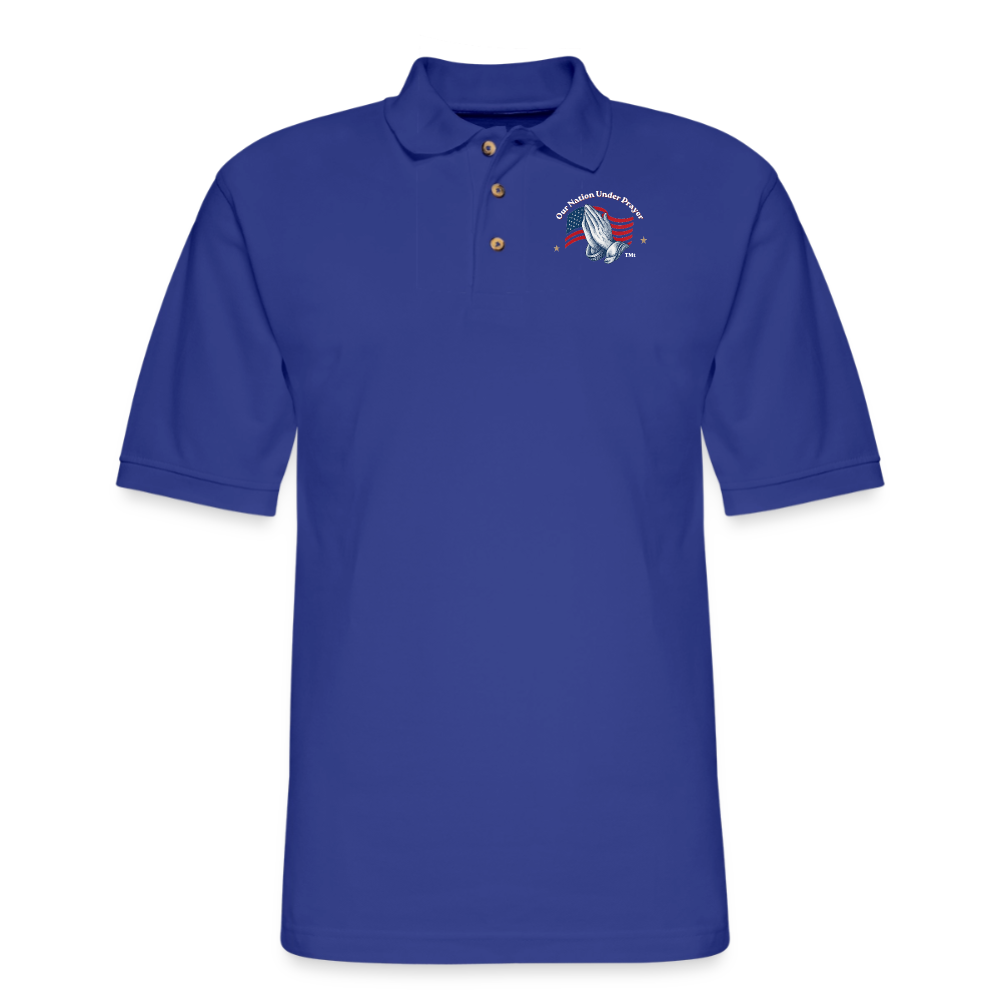 Our Praying Hand and Flag Men's Pique Polo Shirt - royal blue