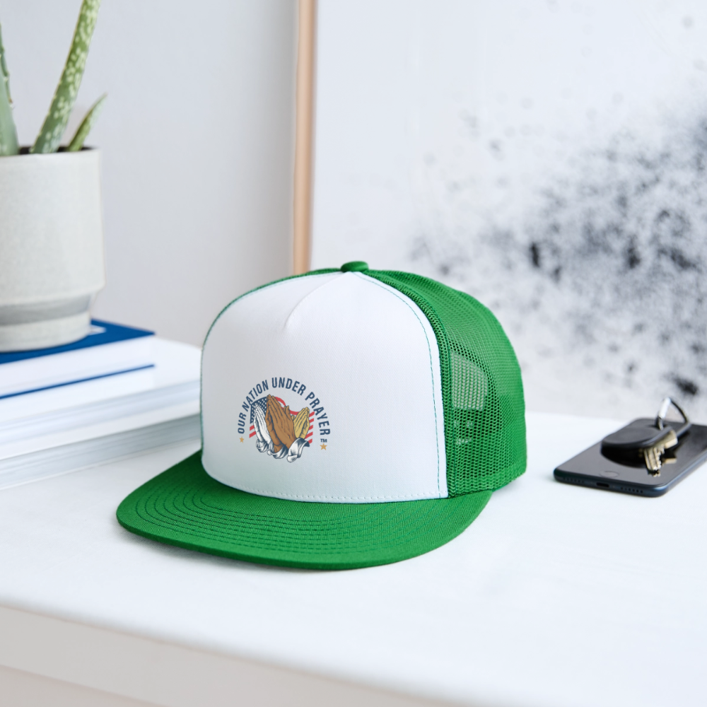 Trucker Hat Three Praying Hands & Flag - white/kelly green