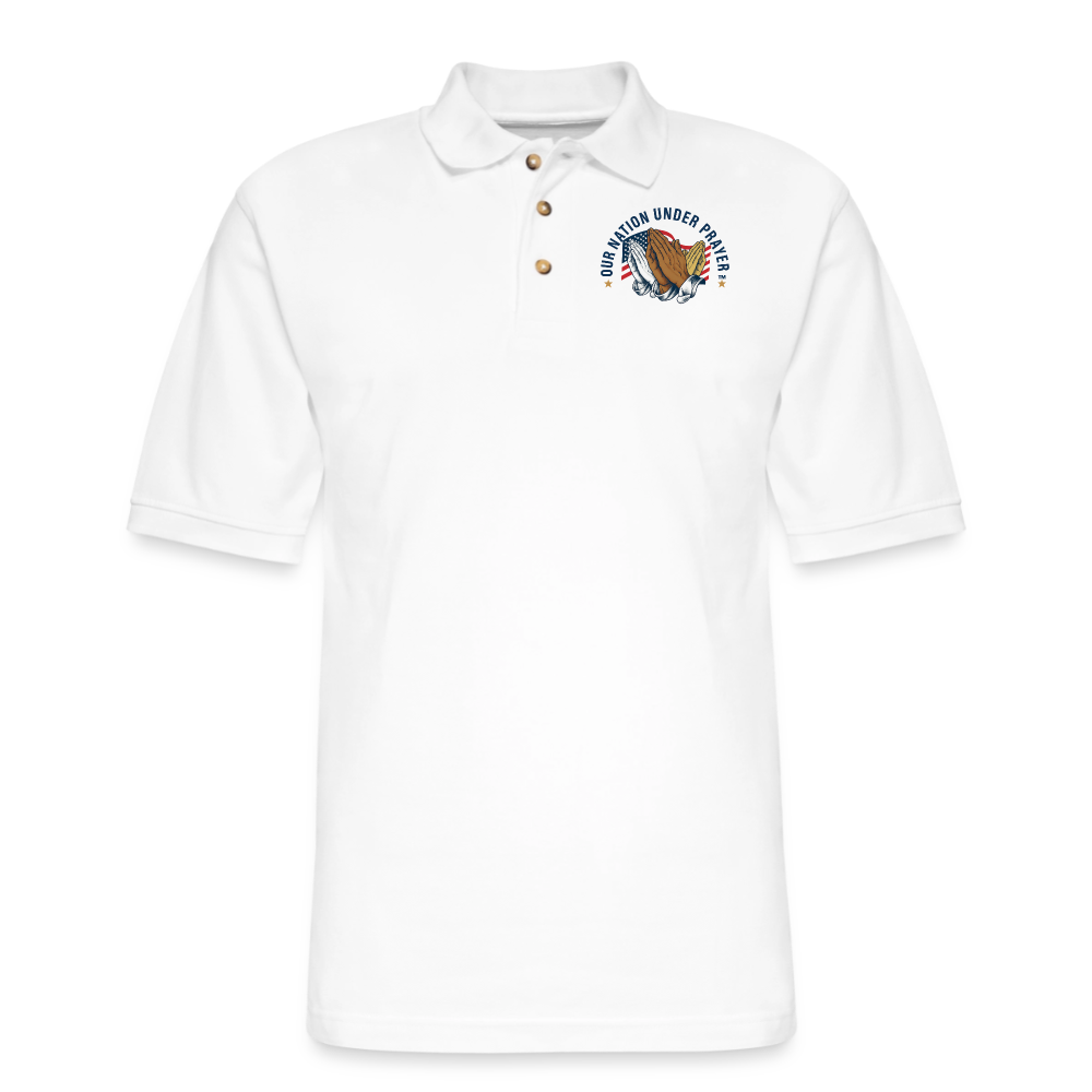 Three Praying Hands Men's Pique Polo Shirt (Black & Navy) - white