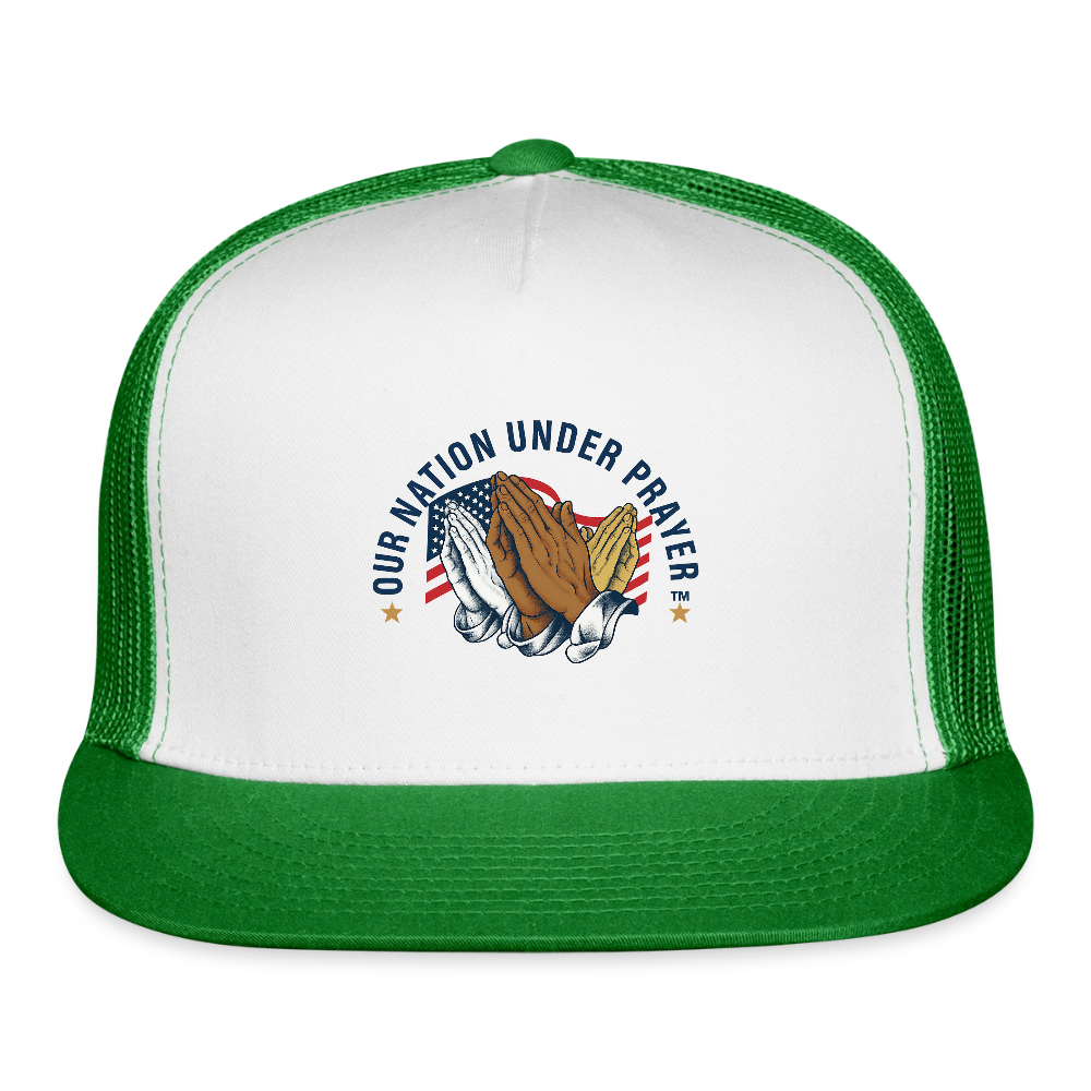 Trucker Hat Three Praying Hands & Flag - white/kelly green
