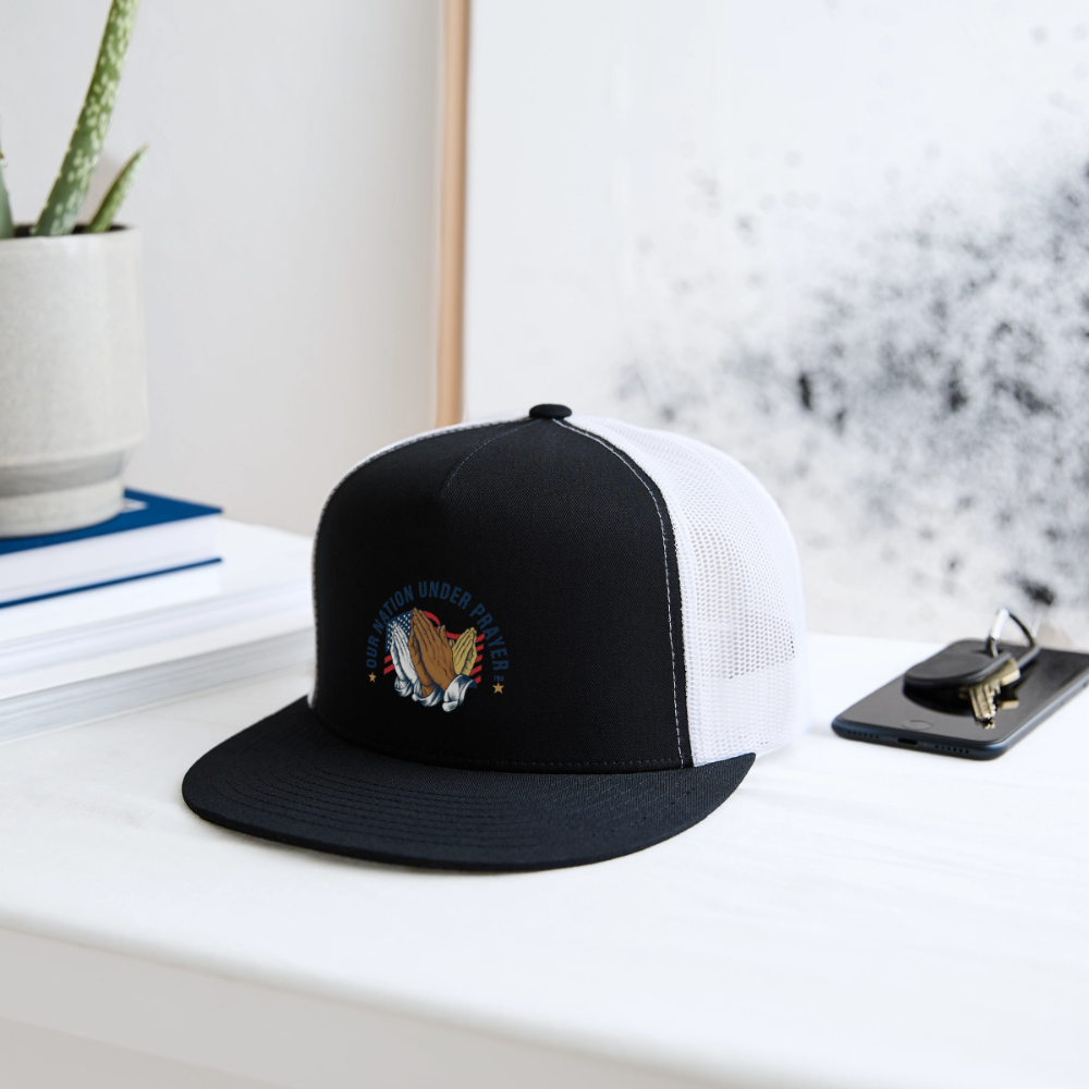 Trucker Hat Three Praying Hands & Flag - black/white