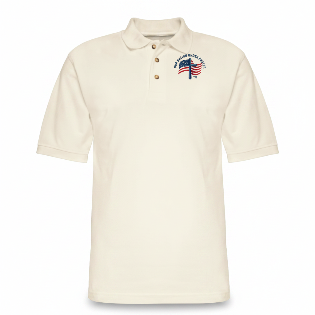 Cross & Flag Men's Pique Polo Shirt - cream