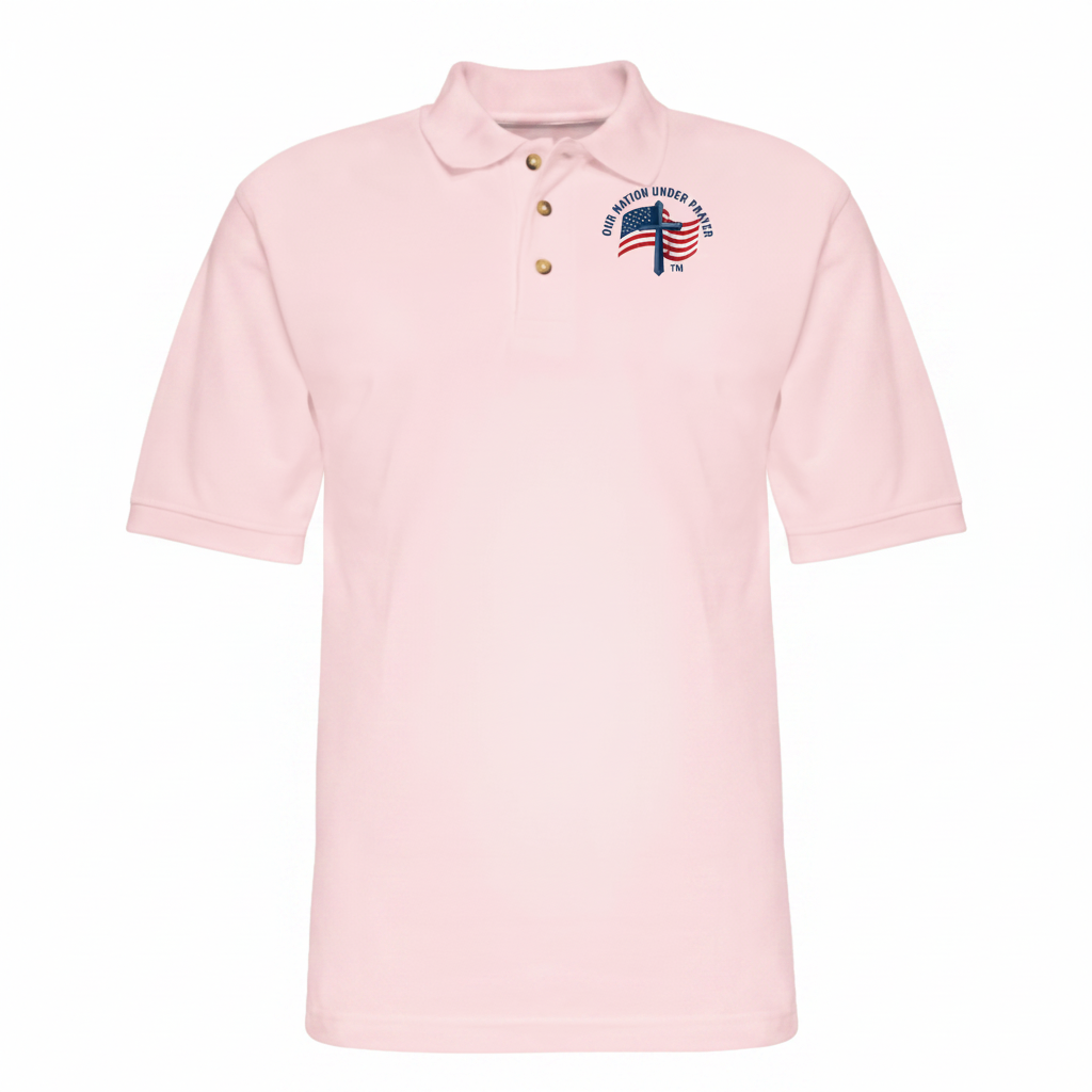 Cross & Flag Men's Pique Polo Shirt - pink