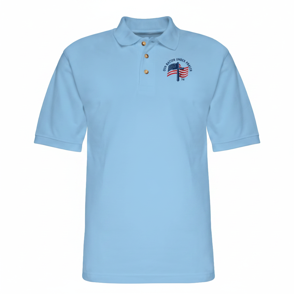 Cross & Flag Men's Pique Polo Shirt - sky blue